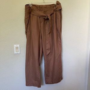 Loft brown paper bag waist wide leg ankle length size 18
